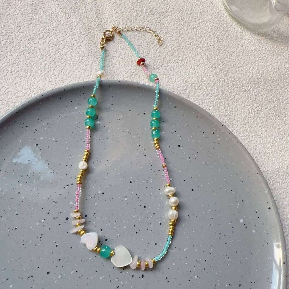 Kpop Fashion Cute Summer Y2k Heart Pendant Beaded Necklace For Woman Egirl Aesthetic Jewelry EMO Goth Vintage Scene Accessories