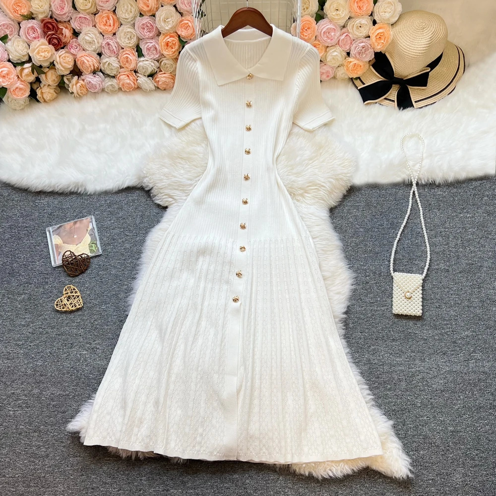 YuooMuoo Fashion Elegant Patchwork Knitted Long Dress Spring Summer Women Shirt Sweater Dress Lady Party Vestido 250806