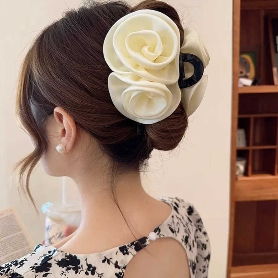 13cm Rose Flower Large Hair Claw Women Elegant Finishing Hair Accessories Hair Clips U250807