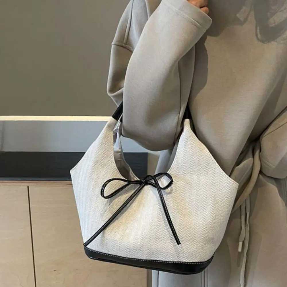 Versatile Korean Style Canvas Tote Bag Underarm Bag Handbag Cloth Bow Shoulder Bag Bucket Bag All-match Women Z250807