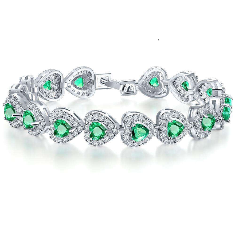 Luxury Jewelry Designer Bracelet Green Gemstone Diamond Bracelet Bohemian Fashion Heart Bracelet for Women High-end Women's Bracelet Autumn Winte