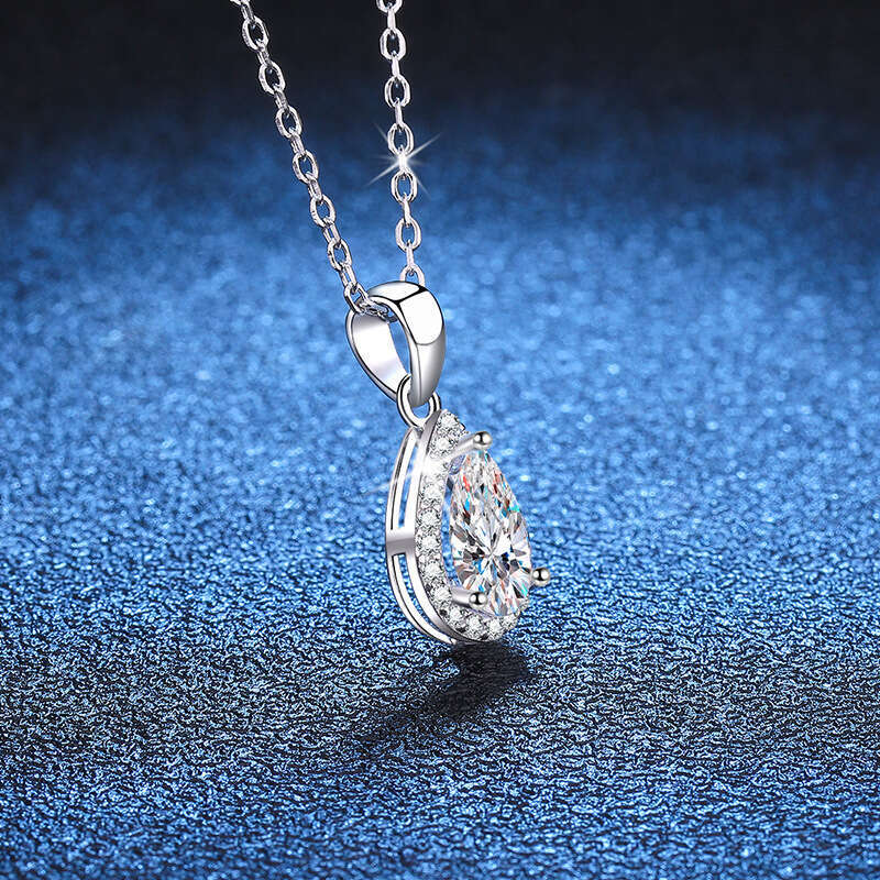 Iced Out VVS Pendant for Women, Light Micro Paved Full Dia Water Drop Pendant, 1 ct D Color Moissanite Necklace
