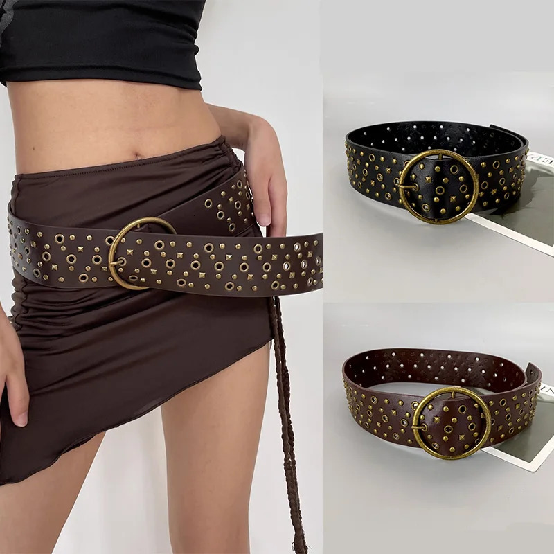 Y2K Hollow Western Style Exaggerated Cowboy Cowgirl Wide Belt For Women Vintage Soft Durable Belt Punk Gothic Waistband Female 250806