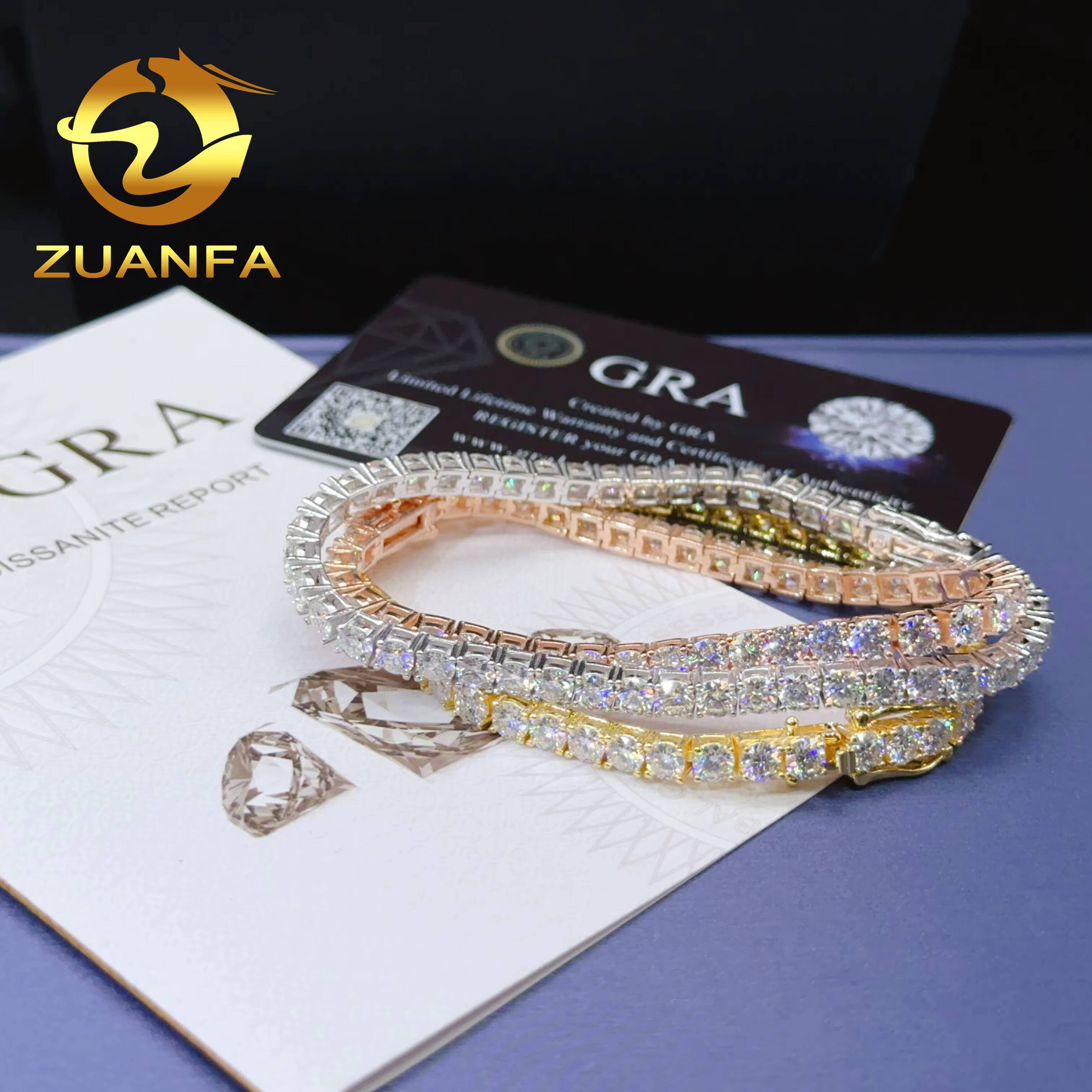 High Quality 925 Sterling Silver Ice Out Bracelet 4mm 6.5 Moissanite VVS Tennis Chain Bracelet for Men Women