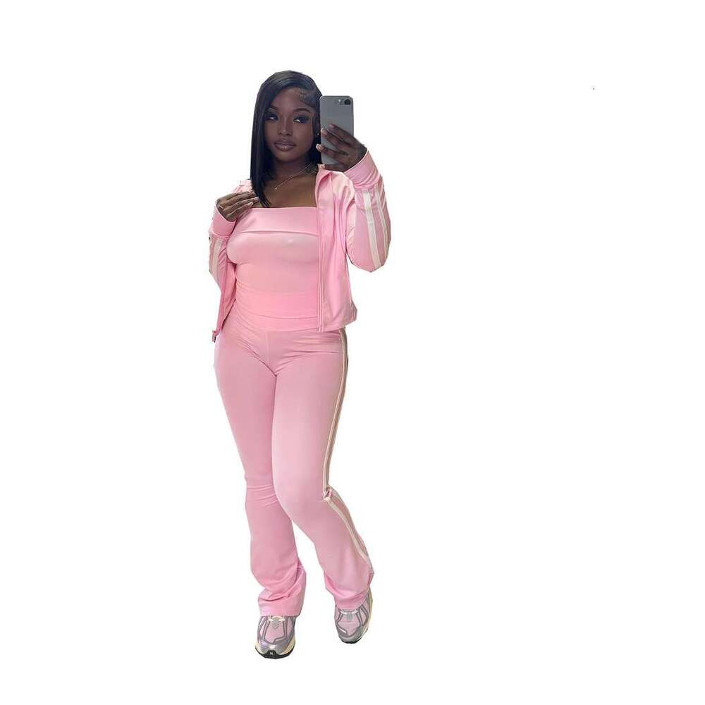 designer leisure Women's Clothing Splicing Striped Yoga Clothes Zipper Long Sleeved Jacket Tube Top Sports Three Piece Suit