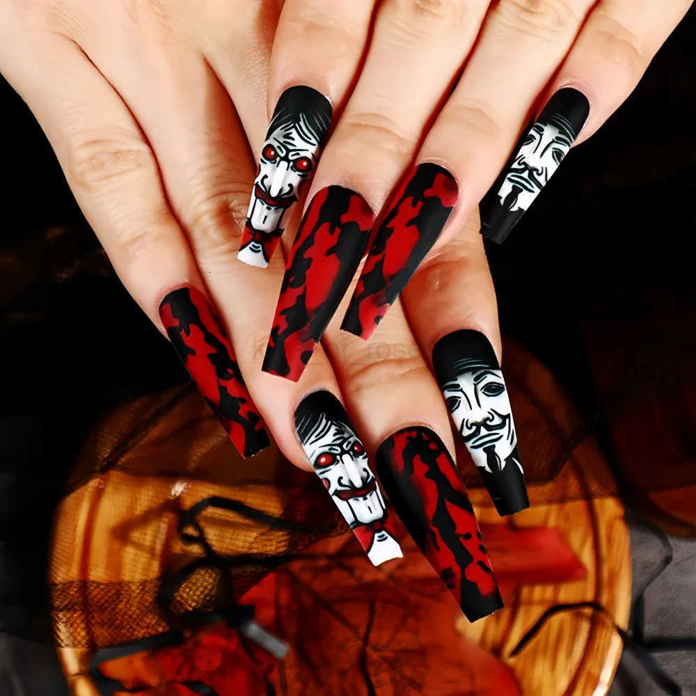 24Pcs Halloween Press on Nails Full Cover Easter Bat Cool Y2k Almond Fake Nails Wearable Manicure Nail Tips Art Z250807