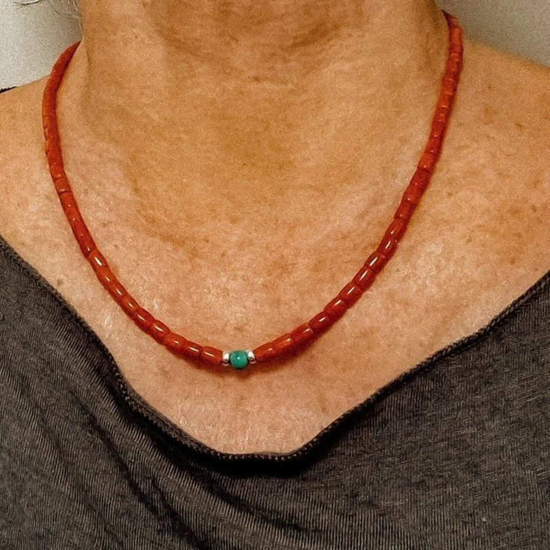 Vintage Natural Red Coral with Pearls Necklace for Her Bohemian Handmade Jewelry Beach Gift 250730