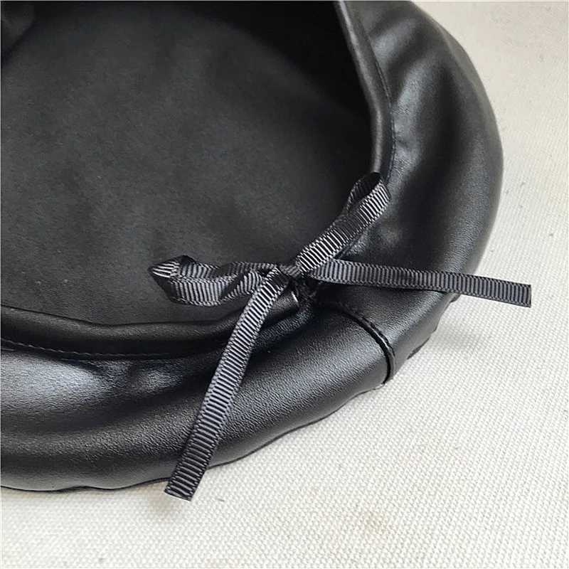 Vintage PU Leather Women Beret Hat Autumn Winter Windproof Octagonal Solid Color Elegant Artist Painter Flat Top XJ250807