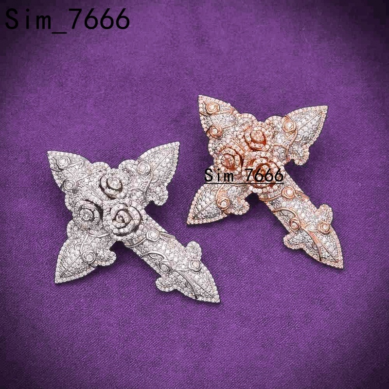 GRA D Color Moissanite Iced Out Mens Fine Cluster Flower Rose Cross Pendant With 925 Sterling Silver Pass Diamond Tester