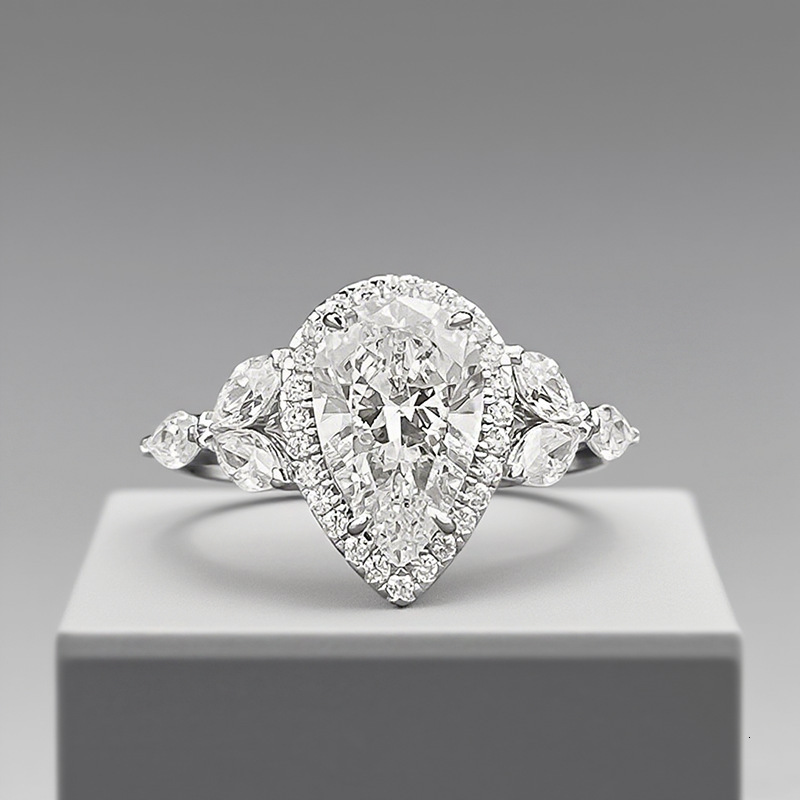 Hui Zhi Wing Jewelry Live New S Silver Luxury Inlaid Pear-shaped Teardrop Ring Model