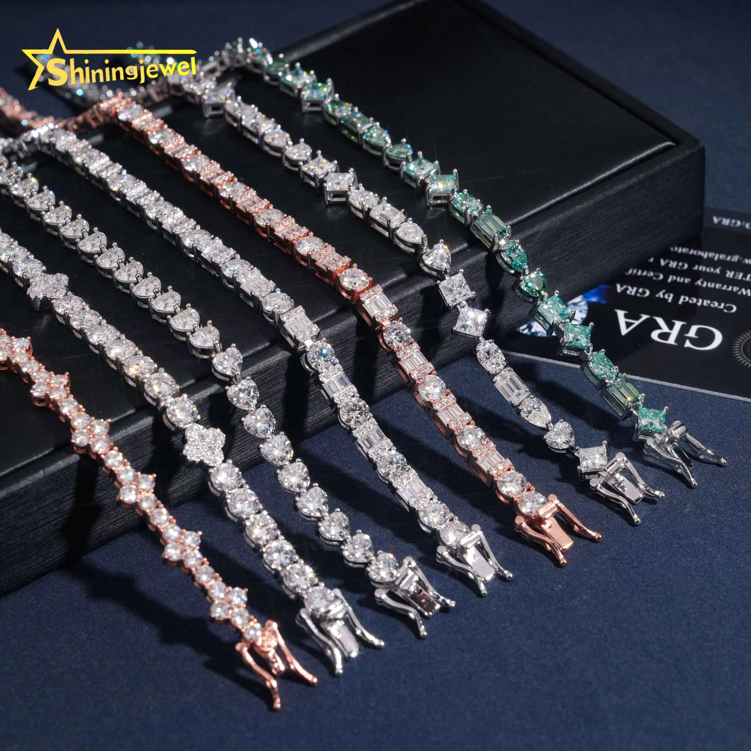 Iced Out Fine Jewelry Tennis Moissanite Bracelet Collection 925 Sterling Silver Hip Hop Cross Moissanite Bracelet for Women Men