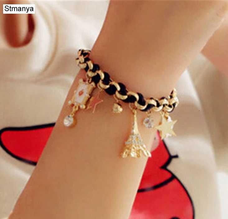 NEW Fashion Rope Chain Decoration Bracelet For Girl Multicolor Eiffel Tower Star Poker Pendant Bangle Wholesale #18040 W250807
