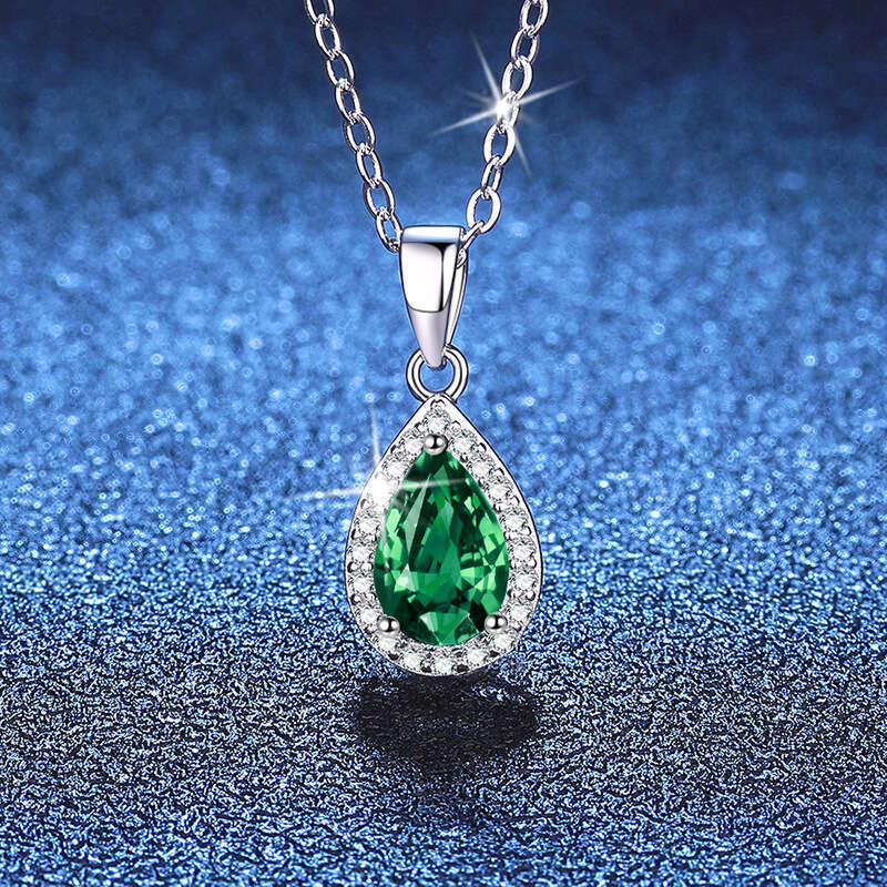 Moissanite Gemstone Iced Out VVS Silver Inlaid Cultivated Red Blue Emerald Necklace