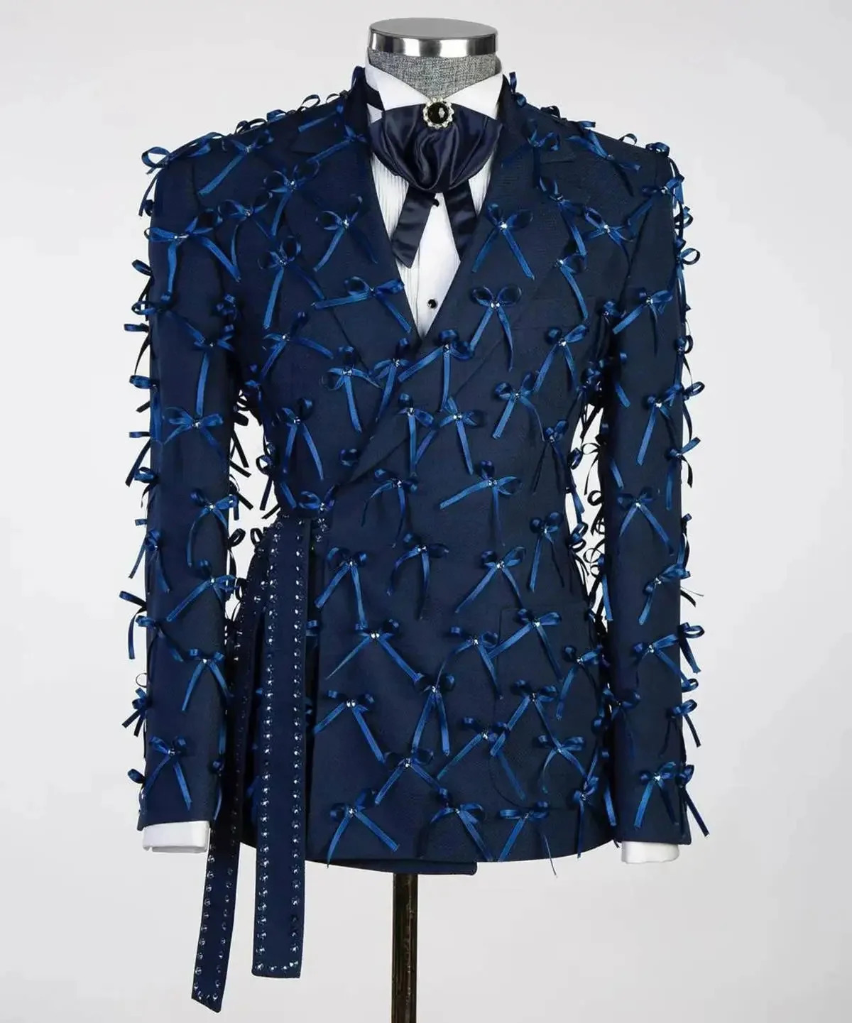 ed Lapel Blazer Bowknot Crystal Belt Outfits Wedding Prom Formal Occasion 2pcs Pants Mens Suits 250807