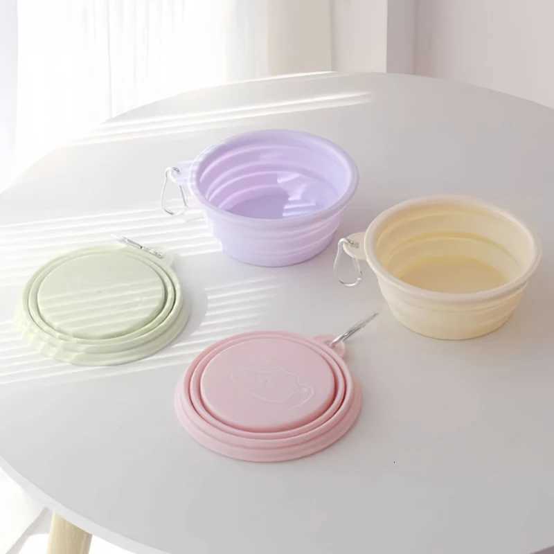350/650ml Collapsible Pet Travel Bowl Leakproof Silicone Dog Cat Food Water Dish Portable Outdoor Feeder with Carabiner Clip Y250806