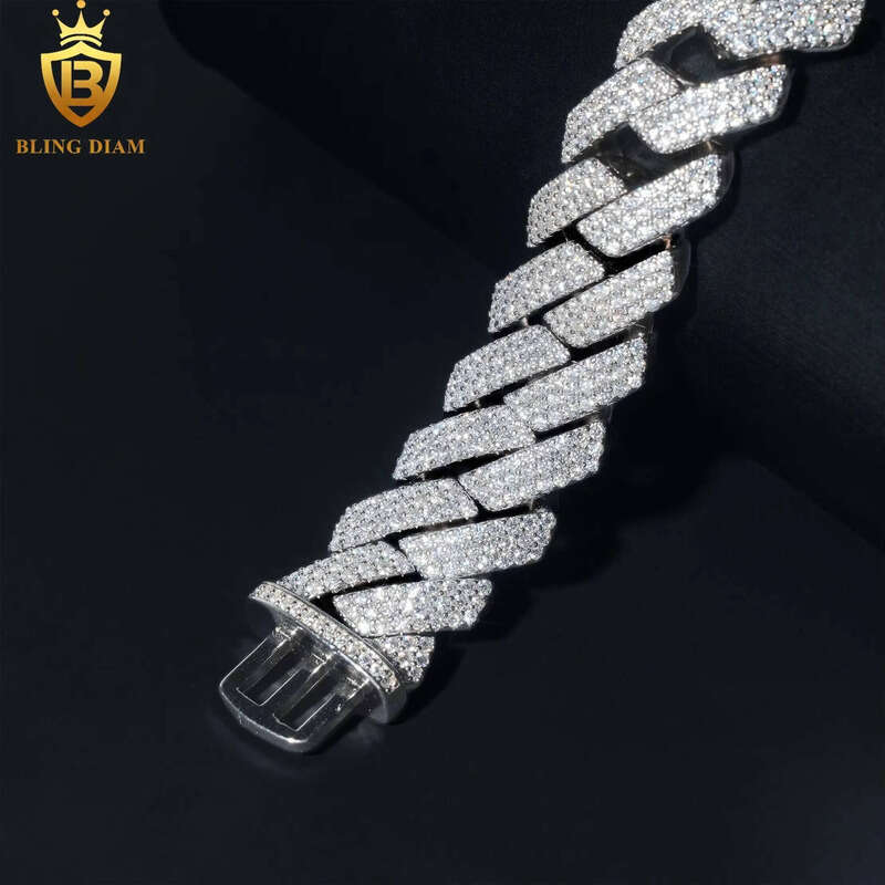 18mm Hip Hop Miami Cuban Link Chain 3Rows Sterling Sier Vvs Moissanite Iced Out Bracelet