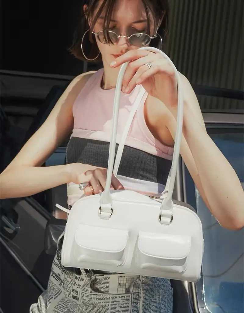 JIAERDI White Bowling Bag Purse Women Hot Leather Pocket Chic Casual Handbag Female Vintage Shoulder Bags AESThetic Z250807