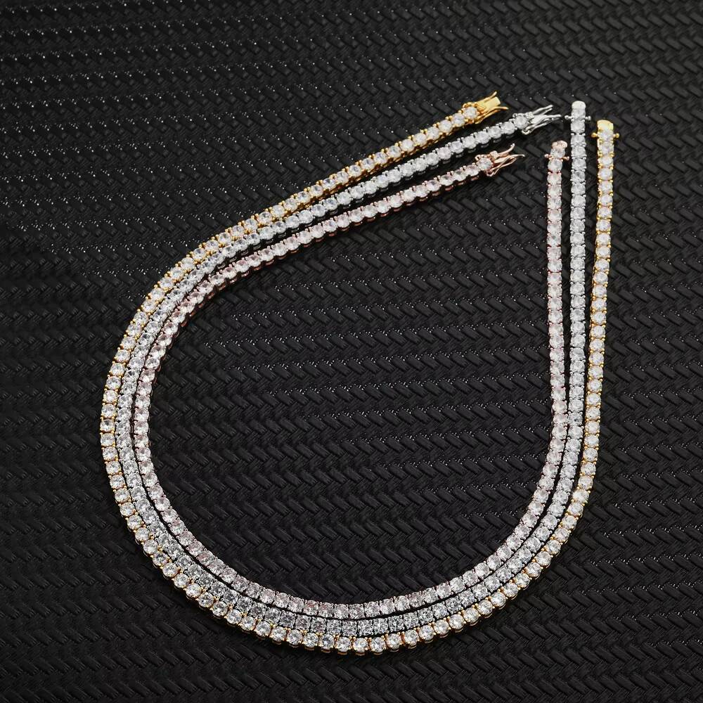 16 18 20 silver and gold necklace 3mm 4mm 5mm 925 silver moissanite tennis necklace 18K gold hip-hop tennis necklace jewelry wholesale