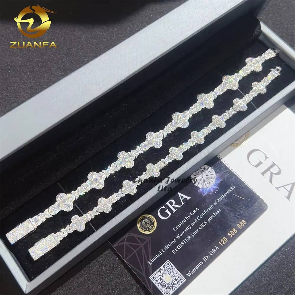 Iced Out Jewelry 925 Sterling Silver GRA Certificate Diamond Moissanite Cuban Link Chain Cross Bracelet