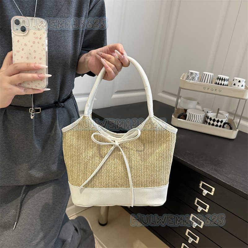 Summer 2025 Bowknot Underarm Bag for Women Fashionable Casual Large Capacity Handbag Niche Straw Woven Color-block Shoulder Bag H250806