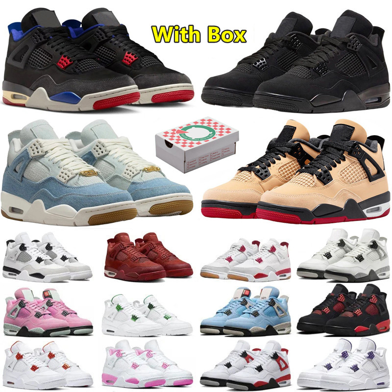 With Box 4 4s mens basketball shoes 2025 Pizza Black Cat White Cement by Brick Bred Reimagined Military Thunder UNC Blue men women trainers sports sneakers