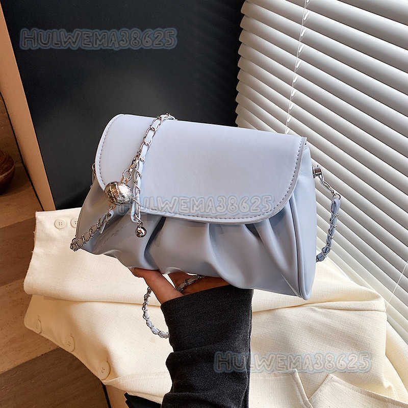 Fashionable Womens Bag 2025 Spring New Solid Color Pleated Handbag Cute Simple Chain Shoulder Crossbody Bag H250806