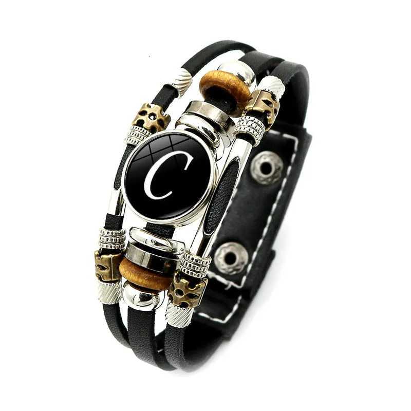 Vintage 26 Letter Leather Bracelet English Initial Glass Snap Button Bracelets For Men Women W250807
