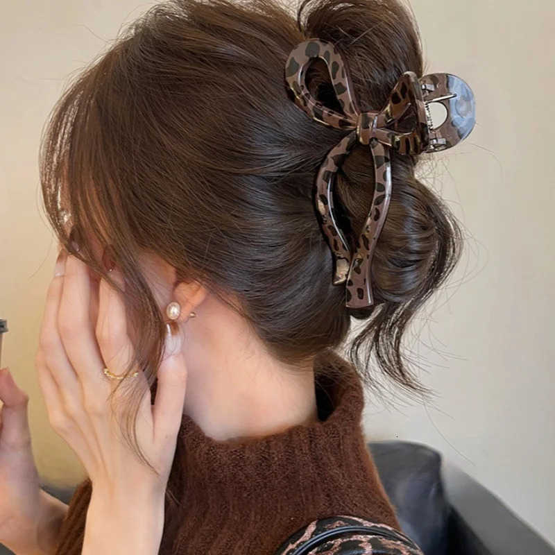 Ponytail Leopard Bow Large Hair Claw Crab Hair Accessories for Women Back Head Clip Hairpins Girls Barrettes Headbands U250807