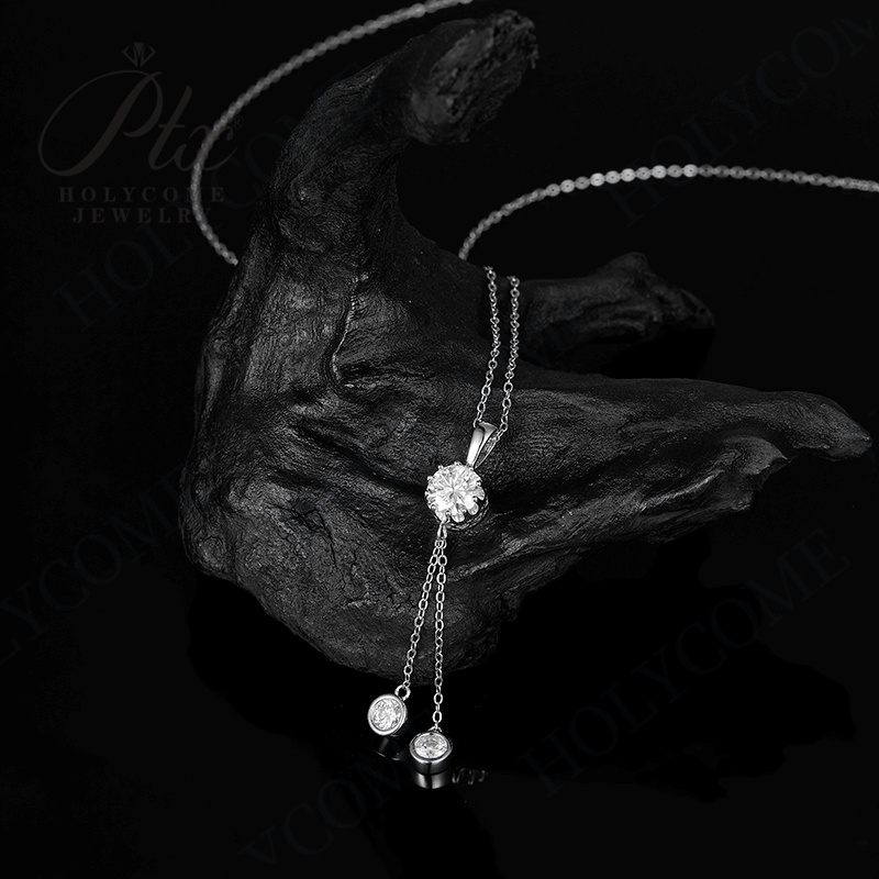 S925 Silver Moissanite 1CT Pendant Necklace Certified Fashion Style Jewelry Tassel Personalized Customization Valentine's Day Gift for Women