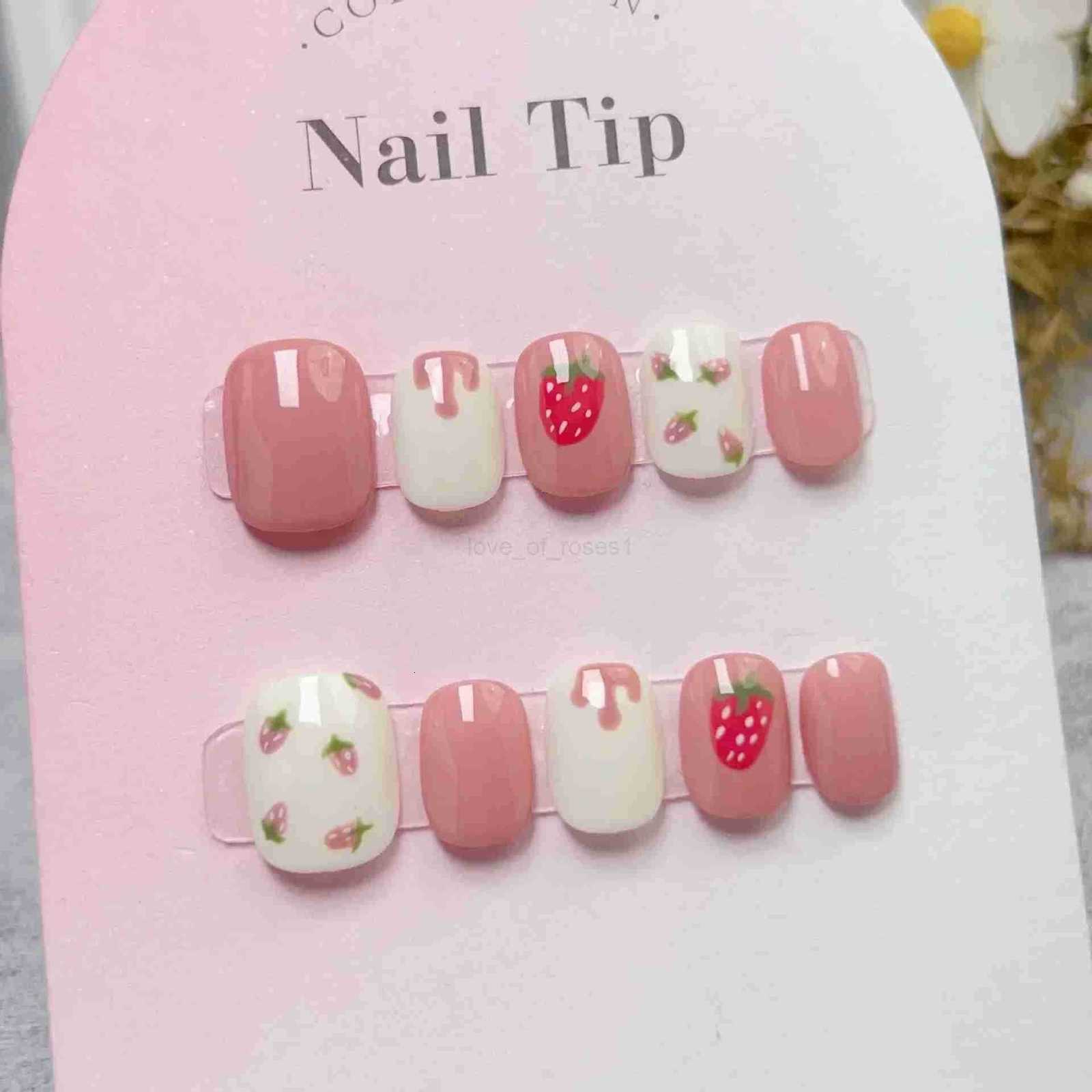 10Pcs Cute Handmade Press On Nails Full Cover Pearls Design Short Round Head False Nails Artificial Manicure Wearable Nail Tips Z250807