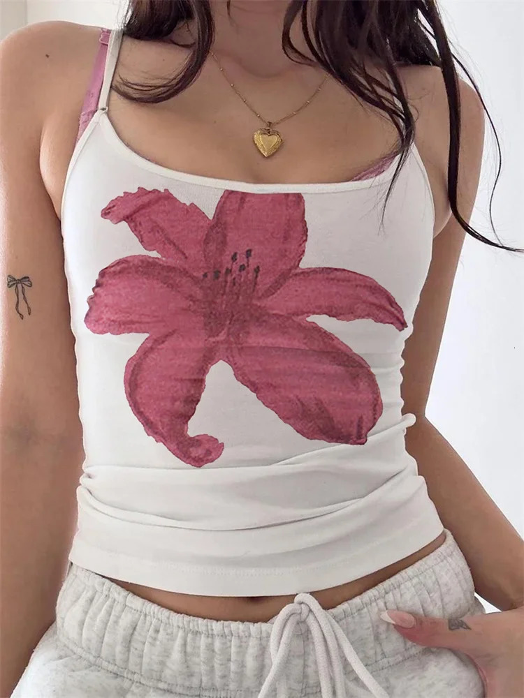 Womens Camis Sleeveless Floral Print Slim Fit Tank Top Summer Casual Crop Y2K Clothes 250807