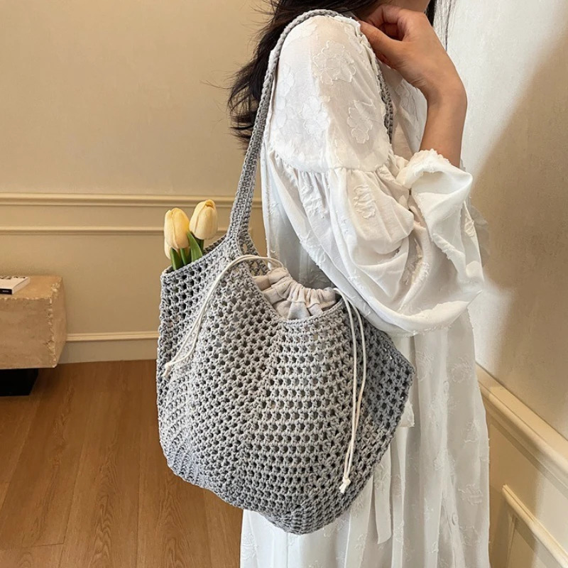 2025 Latest Summer Beach Straw Woven Tote Bag For Women 2IN1 Hollowout Lightweight Large Capacity Shopper Shoulder Female 250801