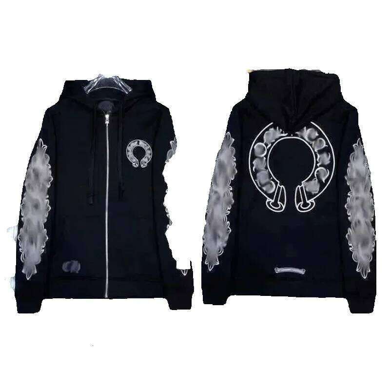 High quality fashion men's and designer chrome sweatshirt pullover jacket hooded high street letter print women's tops zipper cardigan size1234xxl