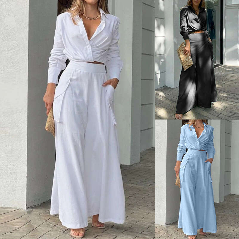 New Style Solid Color Elegant Commuter Pocket Long Sleeve Fashion Women's Winter Set B5