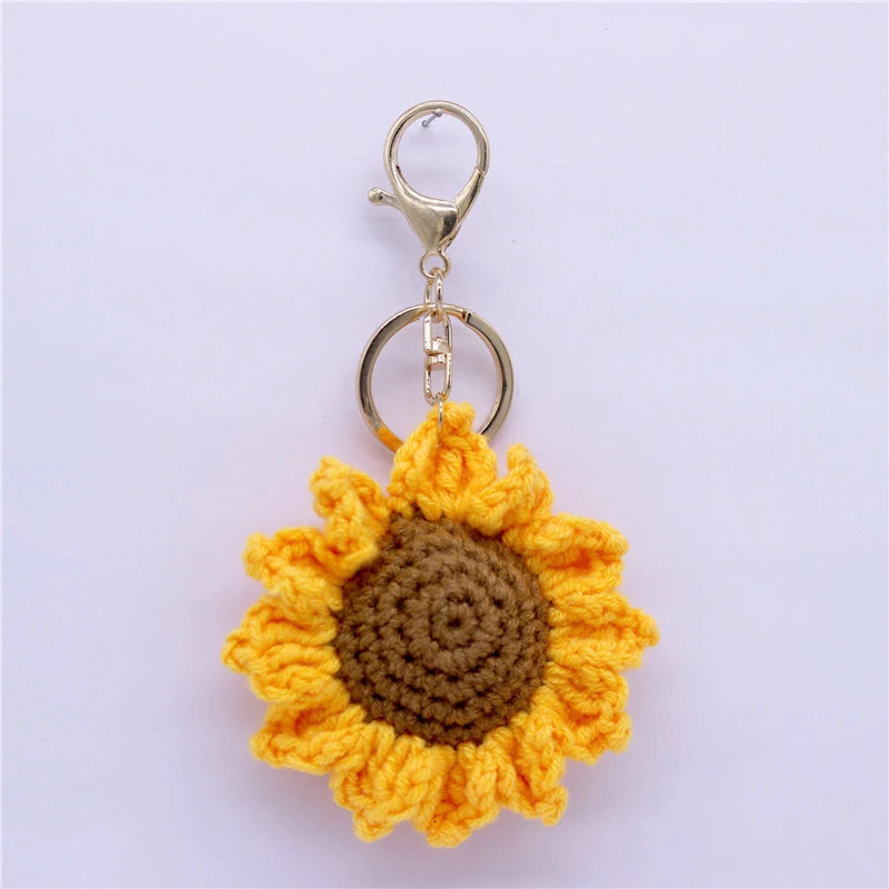 Creative Handmade Knitted Sunflower Keychain Keyring For Women Girl Cute Crocheted Flower Pendant Car Key Ring Handbag Gifts 250807