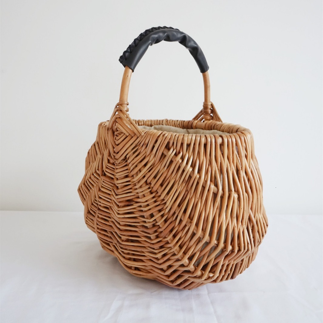 Japanese Handmade Rattan Woven Bag Women's Handbag, Free Shipping Designer Retro Oval Bucket Bag Leisure Vacation Beach Bag