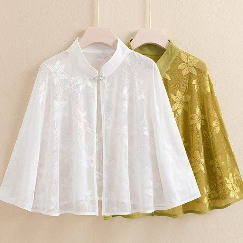 K1612 Cheongsam shawl with sunscreen shirt summer thin ice silk jacket short retro cloak with skirt stylish cloak
