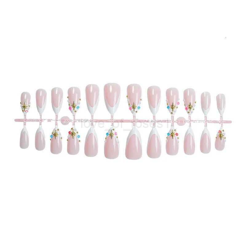 24pcs French Press on Nails Color Sparkling Diamond Decor y2k Style False Nails Wearable Fashion Korean Almond Fake Nail Tips Z250807