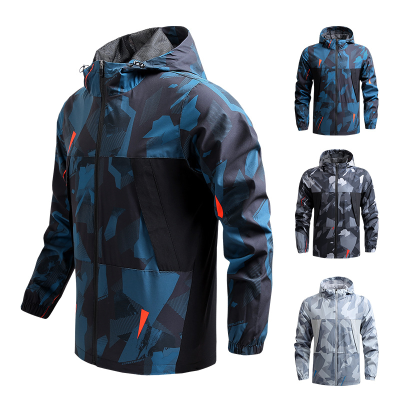 Men's outerwear fashionable windbreaker spring and autumn mountaineering thin casual quick-drying windbreaker, outdoor sports hooded jacket Europ