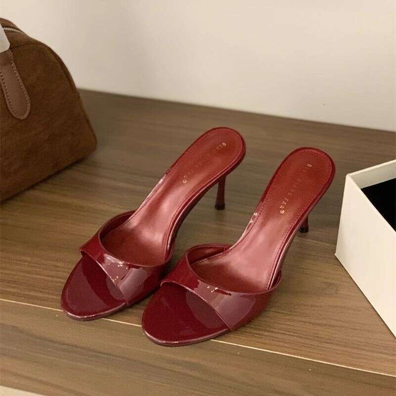 shoes Pointed Open Toe Stiletto High Heels 2025 Designer New Style One Strap Slippers Fashionable Versatile Brightening Red Sandals