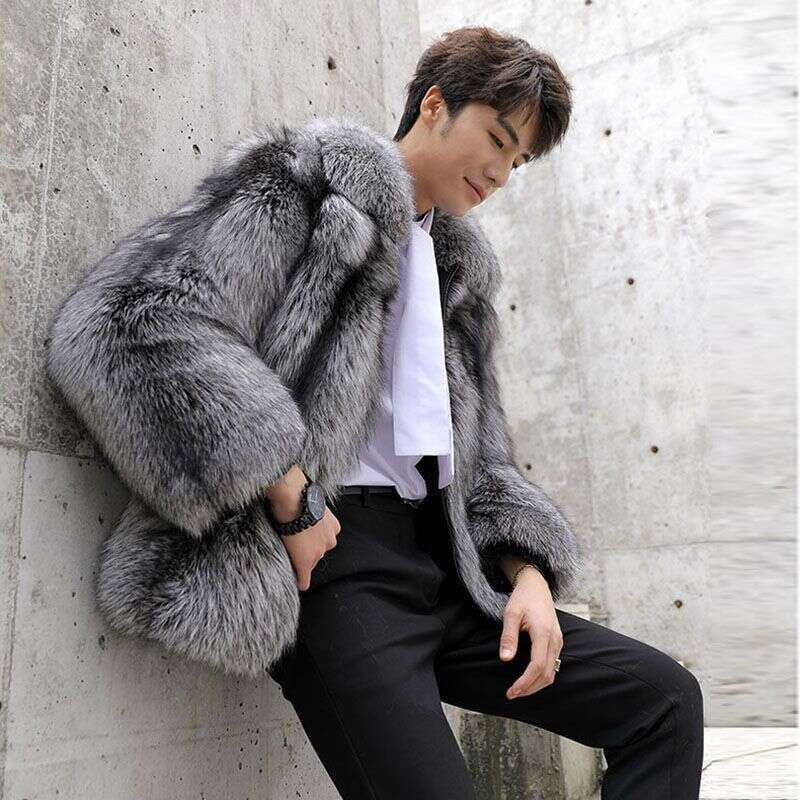 Men's Clothing Autumn-Winter Men's Fashion Casual Sier Fox Fur Coat Thickened To Keep Warm
