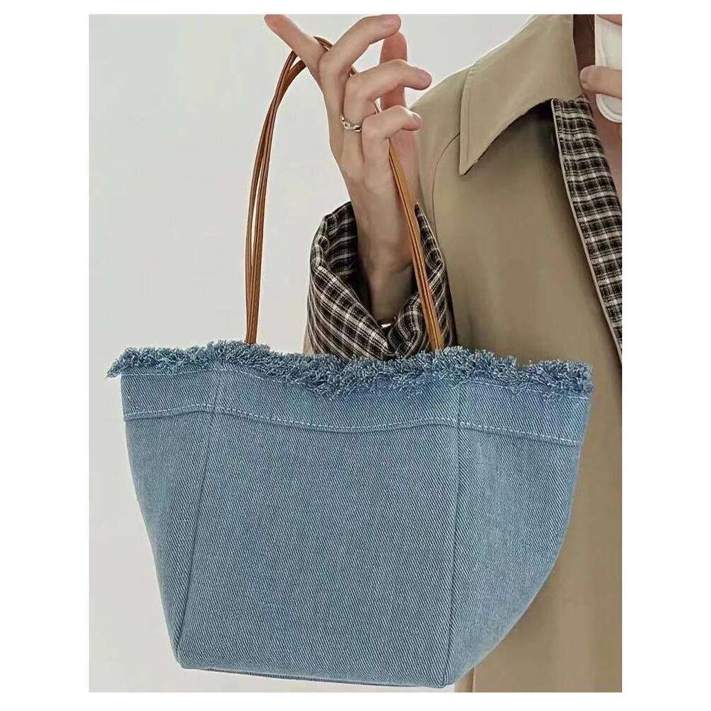 Denim Bucket Bag New Women s Foldable Stretchable Magnetic Buckle Handbag Street Trend Personalized Small Square Bags