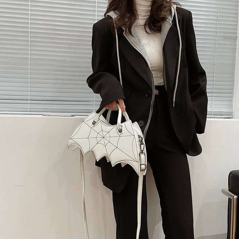 Brand Spider Web Embroidery Thread Women's Shoulder Handbag Leather Crossbody Designer Spoof Bat Bag Female Purse