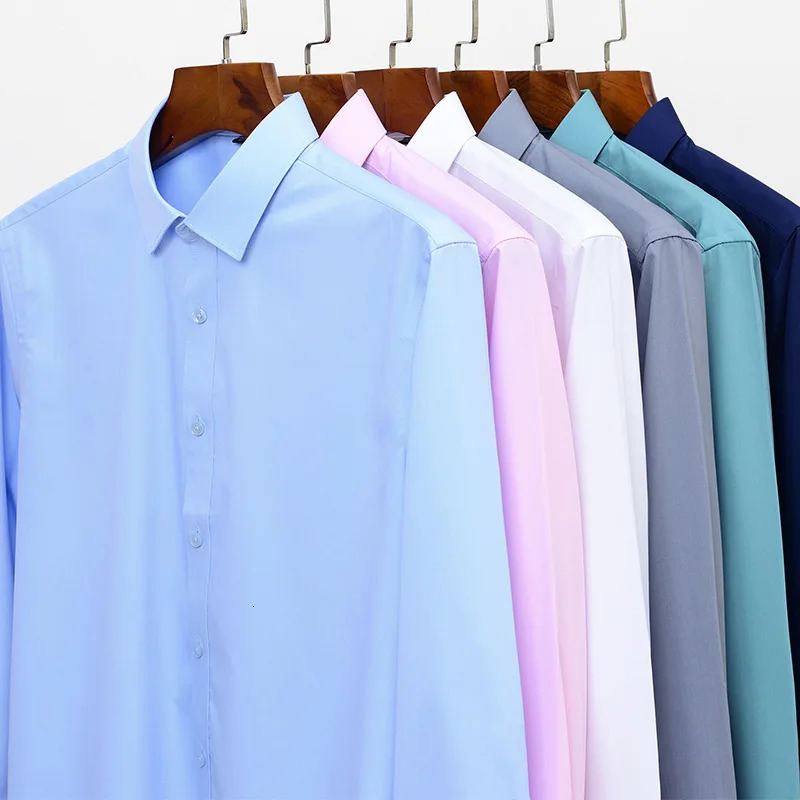 Quality Stretch Men Shirt Bamboo Fiber Long Sleeve Antiwrinkle Nonironing Slim Fashion Casual Business Office White 250807