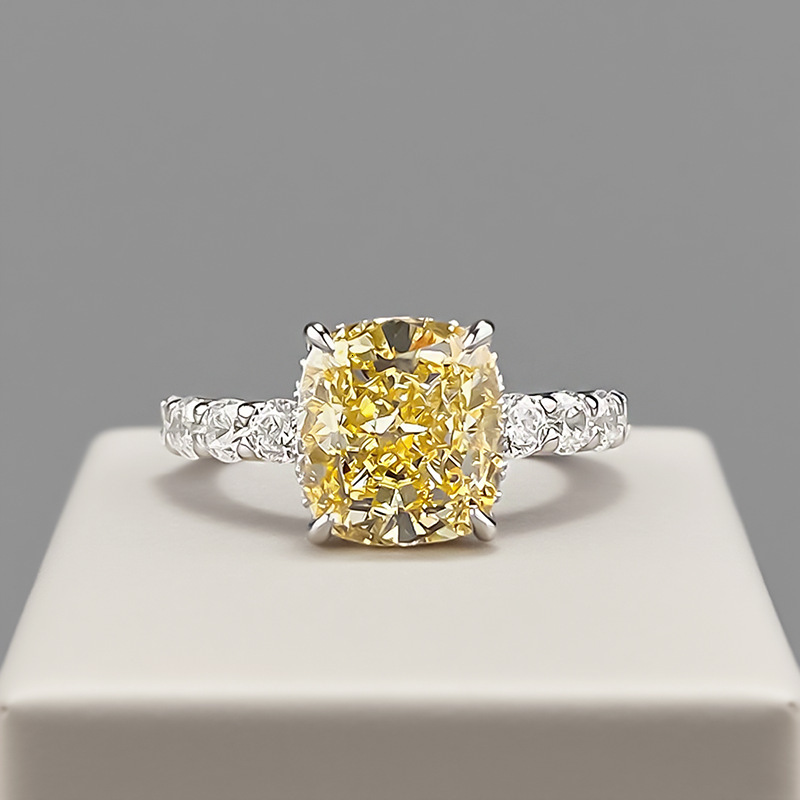 Hui Zhi Wing Jewelry S Pure Silver 9*10 Fat Square Lucky mond Ring Fashionable Light Luxury Vibrant Yellow Wealth