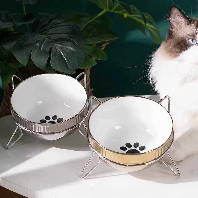 Fashion Pet Bowls Food Water Feeder with Raised Stand Protection Cervical Ceramics Non-slip Cat Bowl Dog Bowl Cat Dogs Feeder Y250806