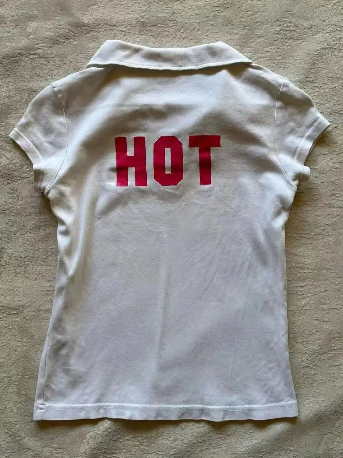 Y2k White Vintage Womens Tshirts Harajuku Short Sleeve Printed American Style Tees Polo Collar Slim Tshirt Summer 250729