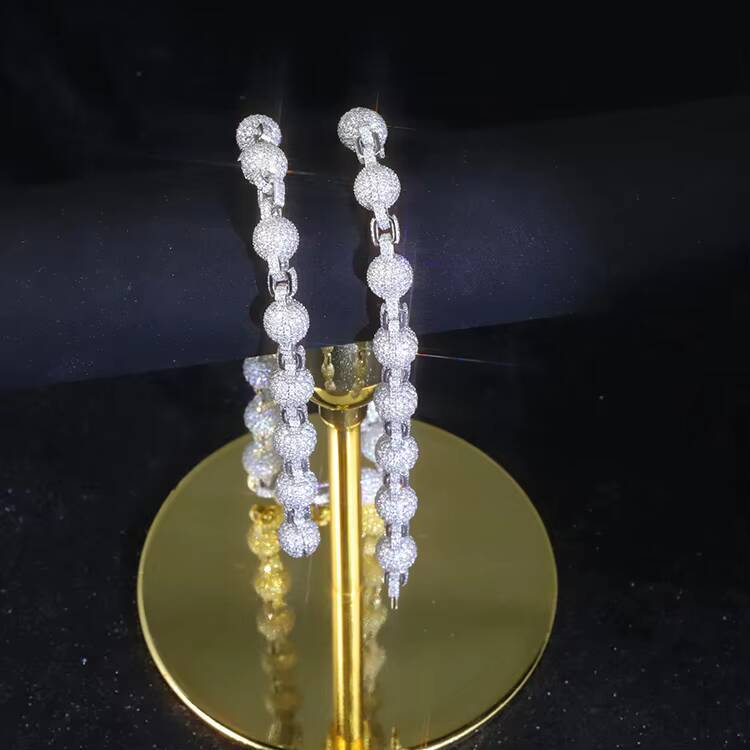 Hiphop Jewelry Bling Diamond 12mm Ball Chain 925 Silver Shiny Iced Out Ball Chain VVS Moissanite Cuban Chain