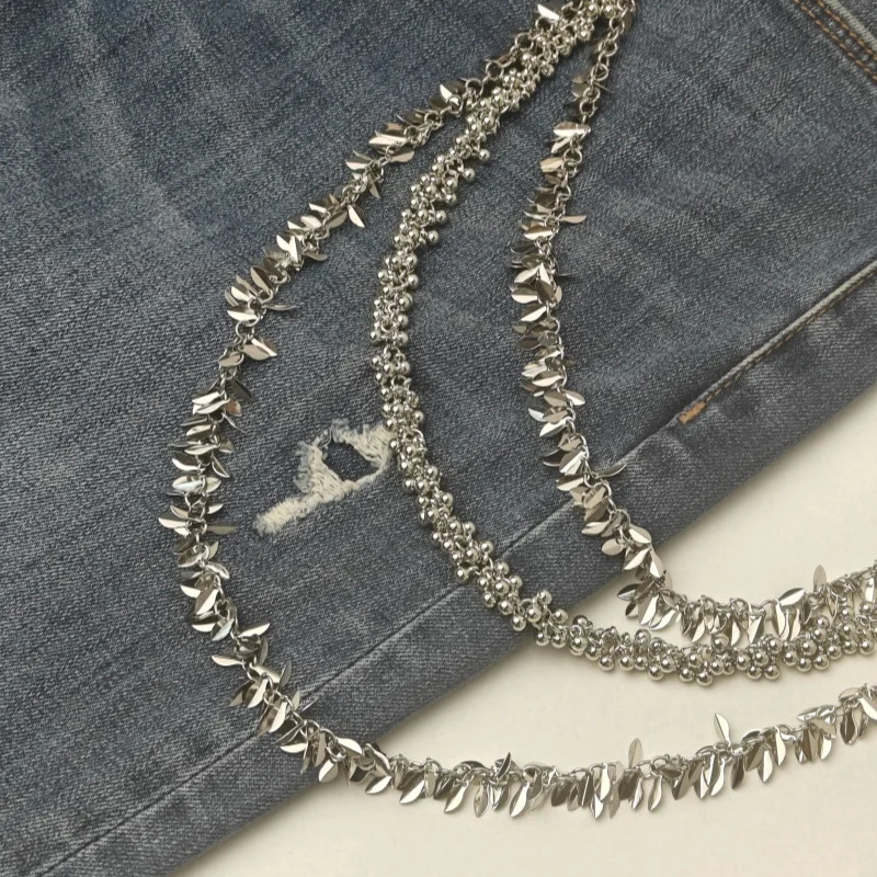 Copper leaf litter Round Bead Simple Style Pants Chain Model Mens And Womens Styles Advanced Texture y2k Accessories 250805