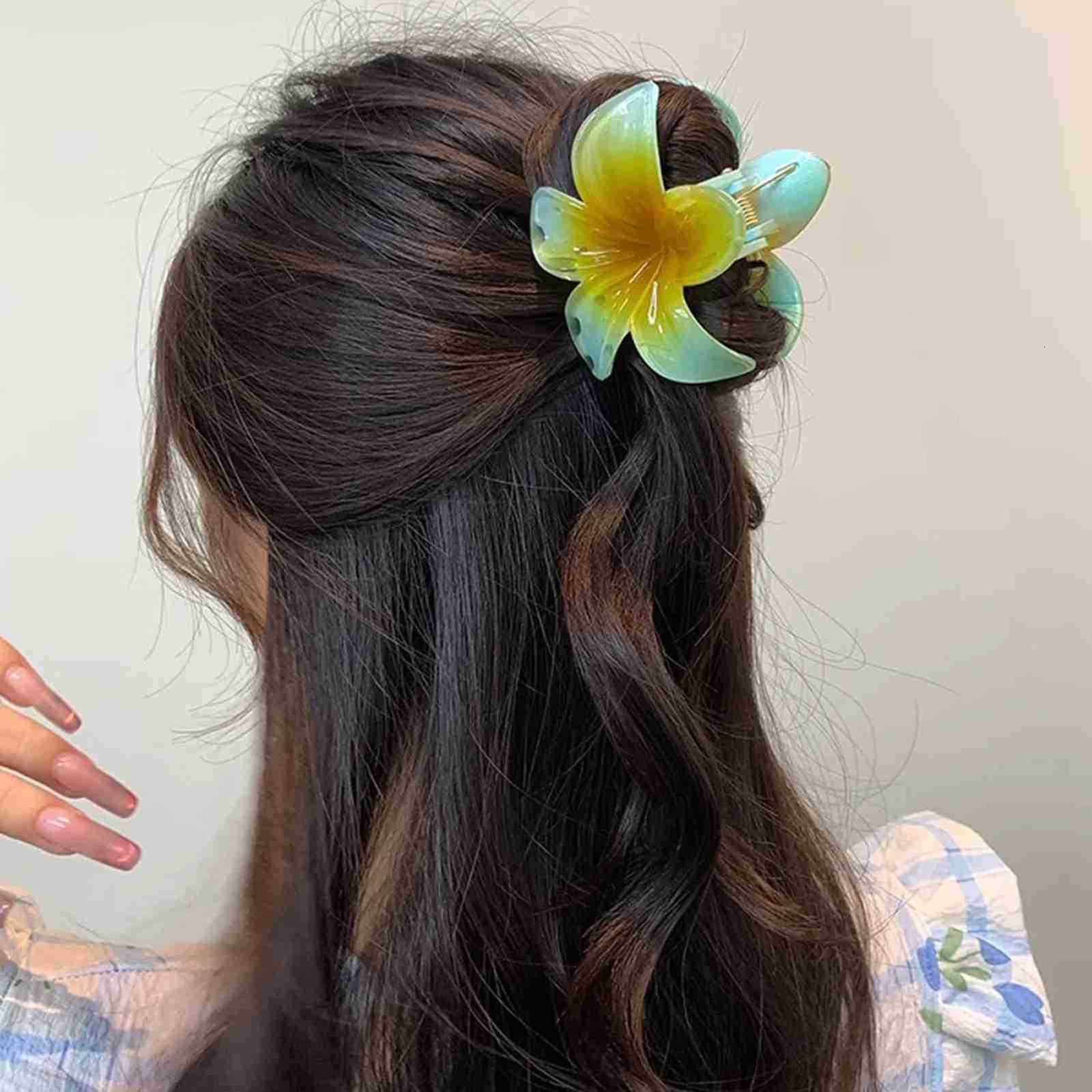 3 Inch Gradient Flower Hair Claw For Women Elegant Resin Floral Hair Clip Fresh Sweet Flower Gripper Womens Hair Accessories U250807
